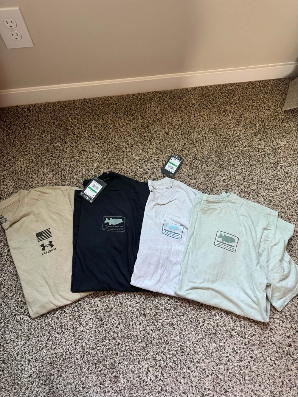 Under Armour Men’s Short-Sleeve Logo Tees - Black, Tan, Light Gray, Sage